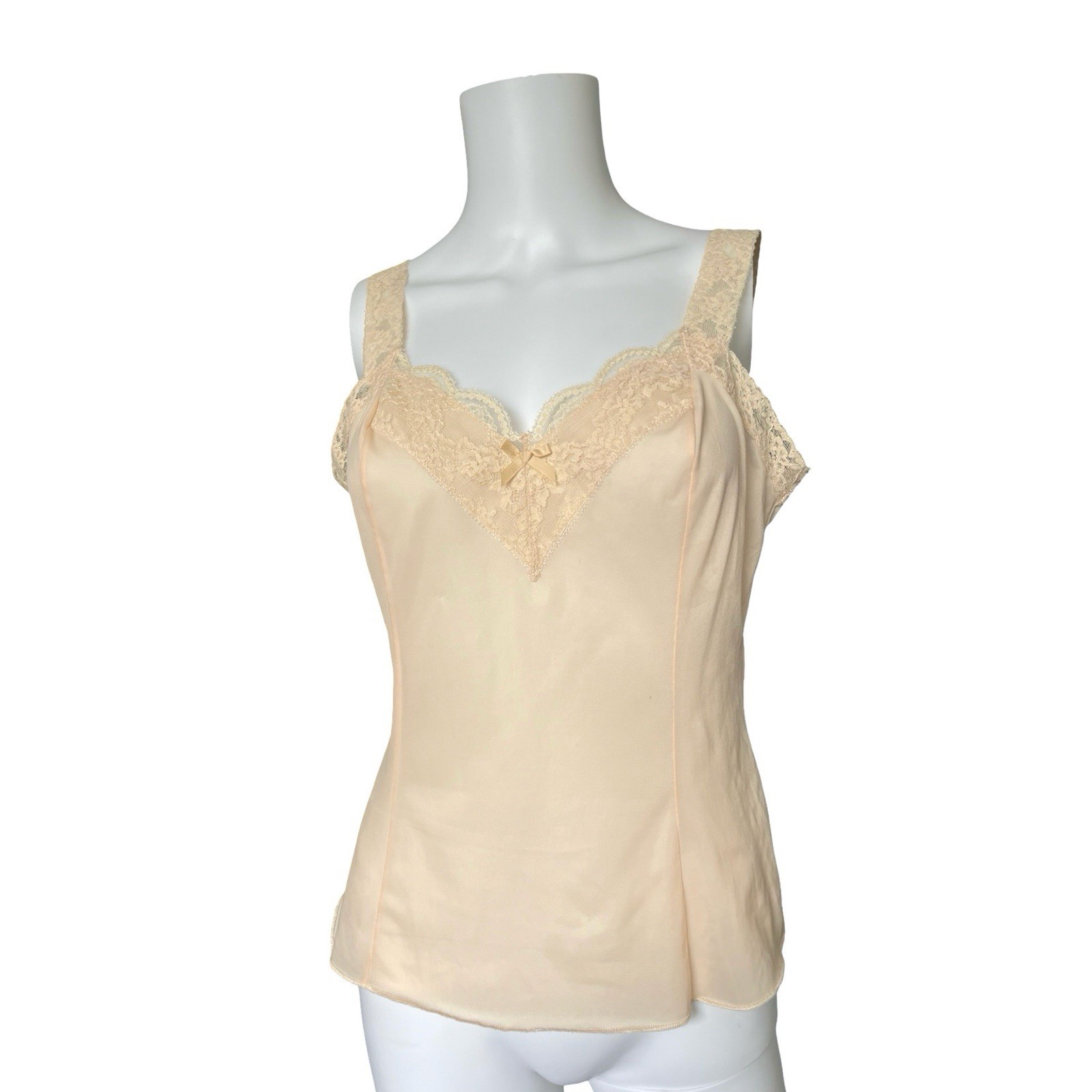 Vintage Olga Style# 925 Camisole Cami Lace Trim Straps Beige Nude Size Medium