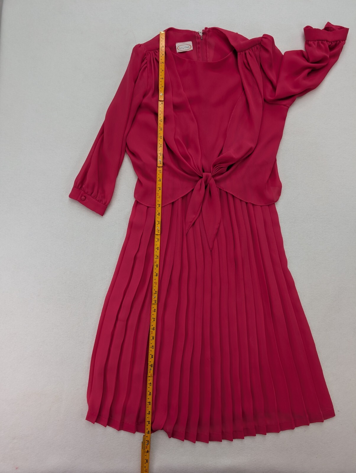 Vintage Women’s Dress Amy Deb Pink Midi Size M/L 3/4 Sleeve Pleated