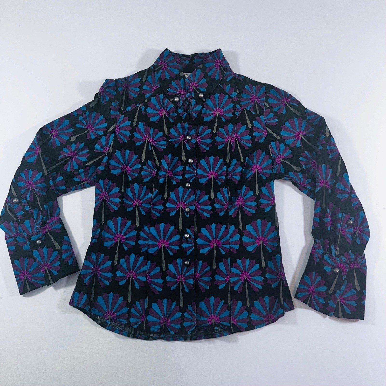 Vintage Andrea Fisher NYC Blouse XS Floral Geometric Button Front