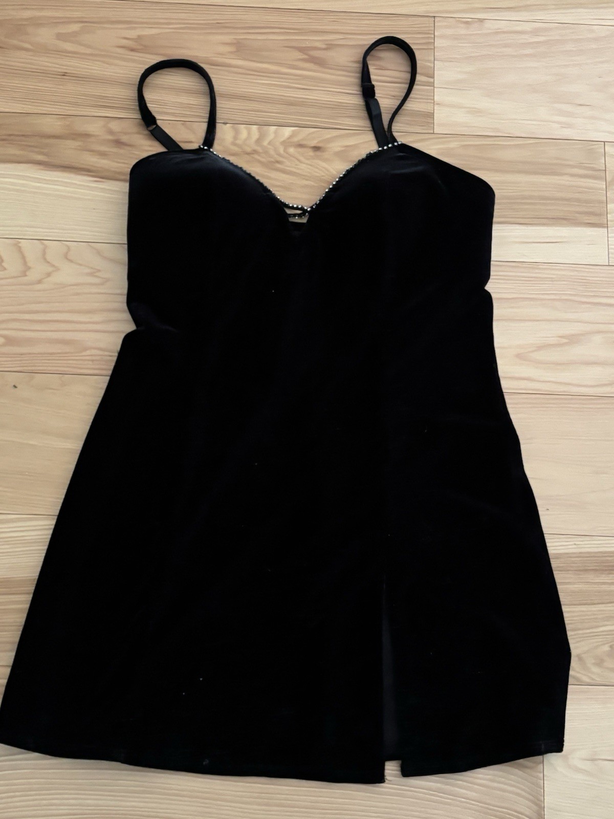 Frederick’s of Hollywood Black Velvet Mini Dress with Rhinestones Small