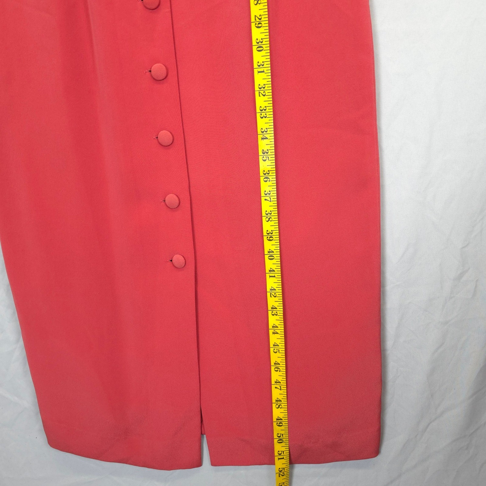 Maggy London Silk Dress Women 12 Coral Pink Embroidered Button Front Midi Church