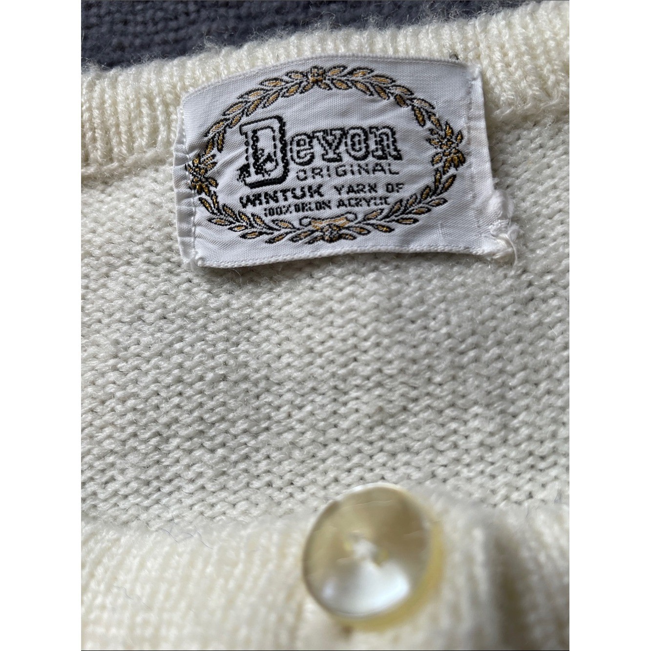 Vintage Devon Original Cream Knit Button-Up Cardigan Sweater Size Small