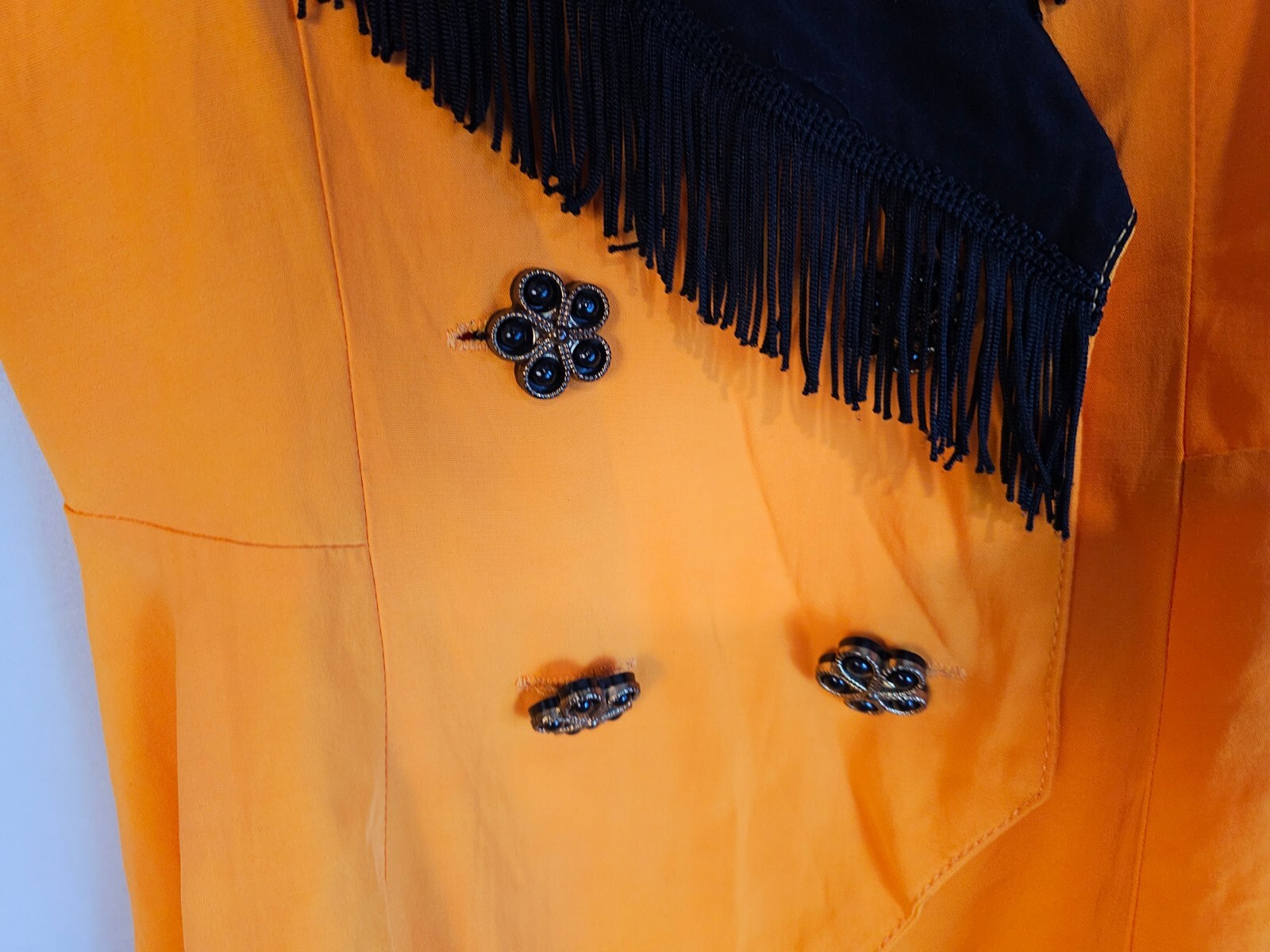 Vintage 90s Yellow and Black Peplum Blazer with Gold Jem fastens and Gold Button