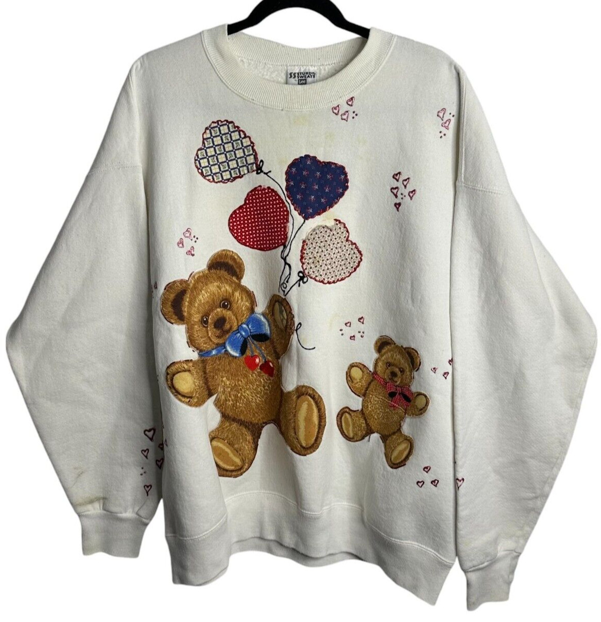 VTG Teddy Bear Lee Sweatshirt L Womens Grandma Balloon Kitschy Kawaii 90s 80s