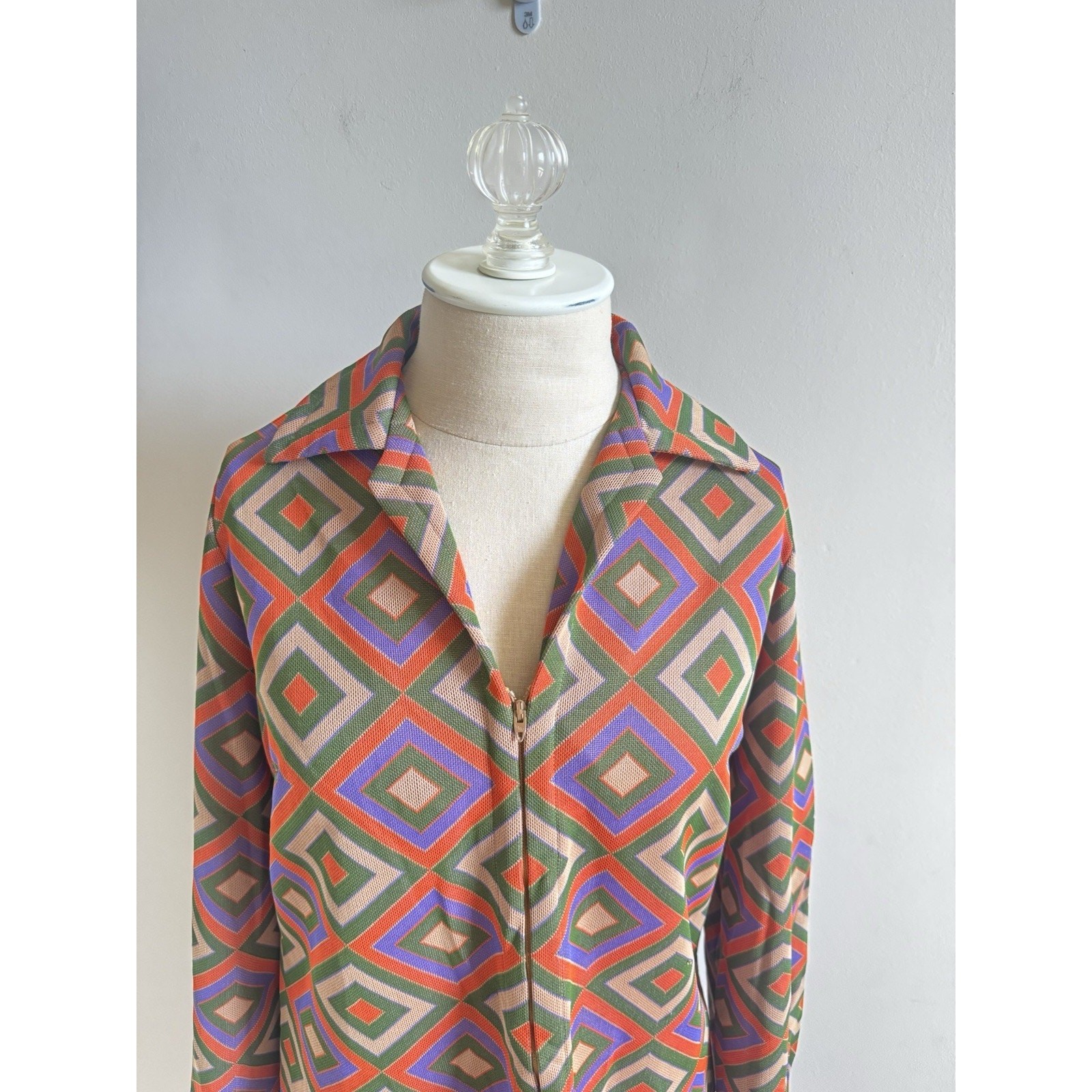 Vintage Disco Mod Dress Womens Size 12 Textured Geometric Hippie Groovy 60s 70s