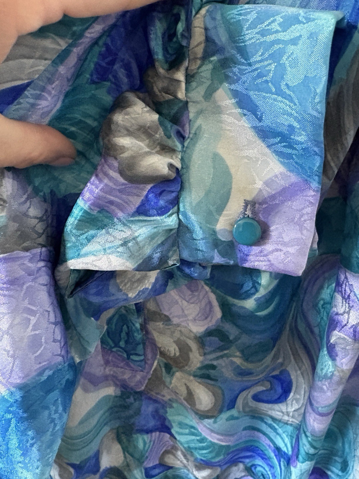Vintage Siasia NY Blue Purple Grey Floral Abstract Blouse XL Made USA