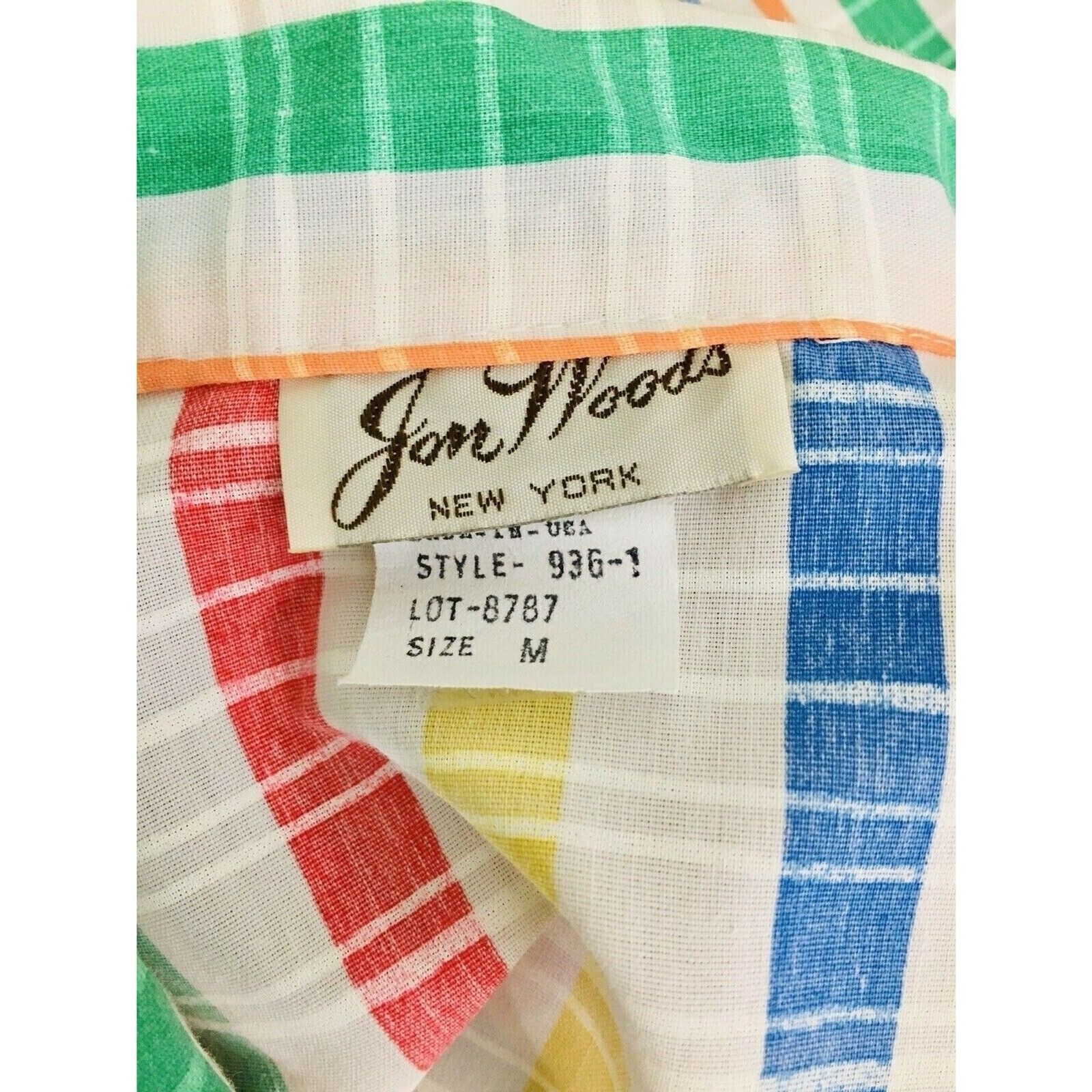 Vintage 60s 70s Jon Woods Rainbow Striped Collared Button-Down Shirt Medium