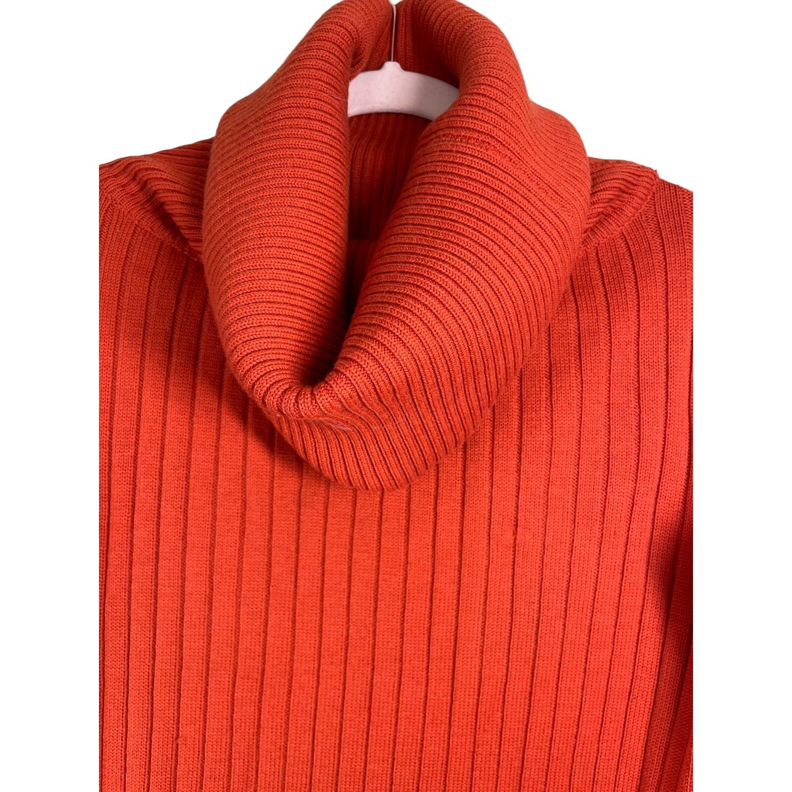 Gino Paoli Vintage Italian 100% Wool Ribbed Cowl Neck Sweater Orange Size 12