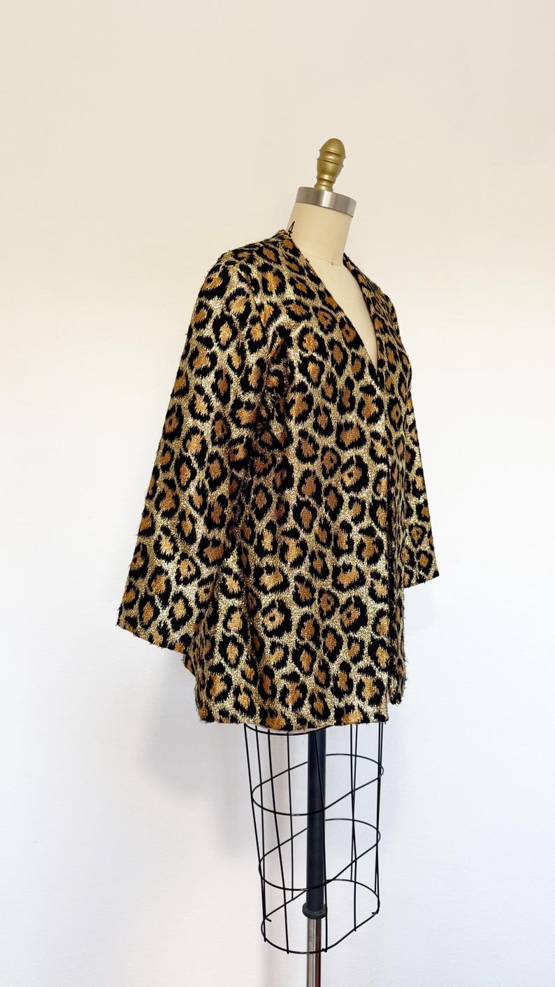 1970s Leopard Print Jacket / Metallic Jacket / Gold Leopard Print / Size Large