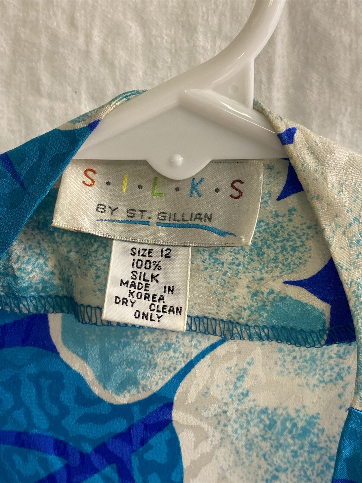 vintage 80s Bright Blue/white/aqua Blouse by S.I.L.K.S St Gillian size 12