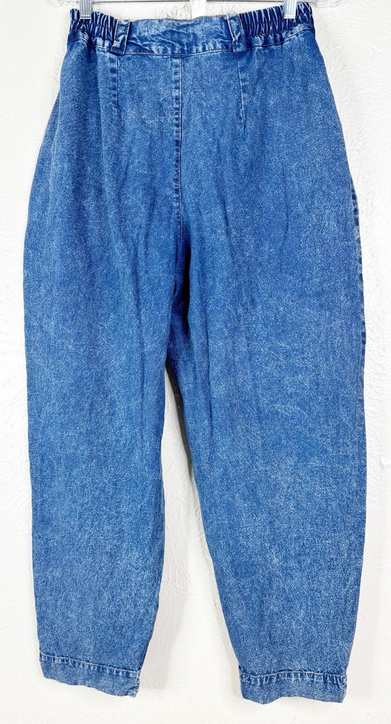 VTG Pretty Bleu Large Beaded Denim Button Shirt & Mom Jeans (26×26) Set GUC