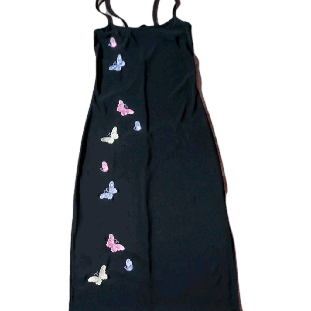 Vtg Necessary Objects Butterflies Colorful Prairie Girl Women’s Sz Medium Black