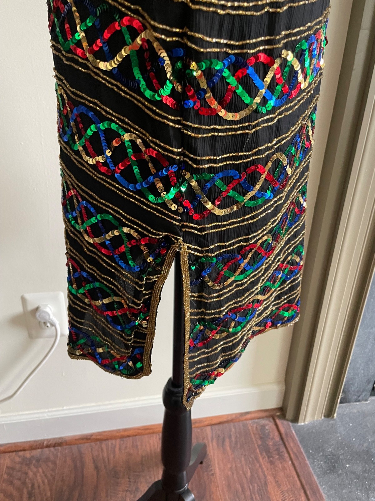 Vintage Stenay Silk Rainbow Sequin Shirt Scoop Neck Blouse Top Showgirl Sparkle