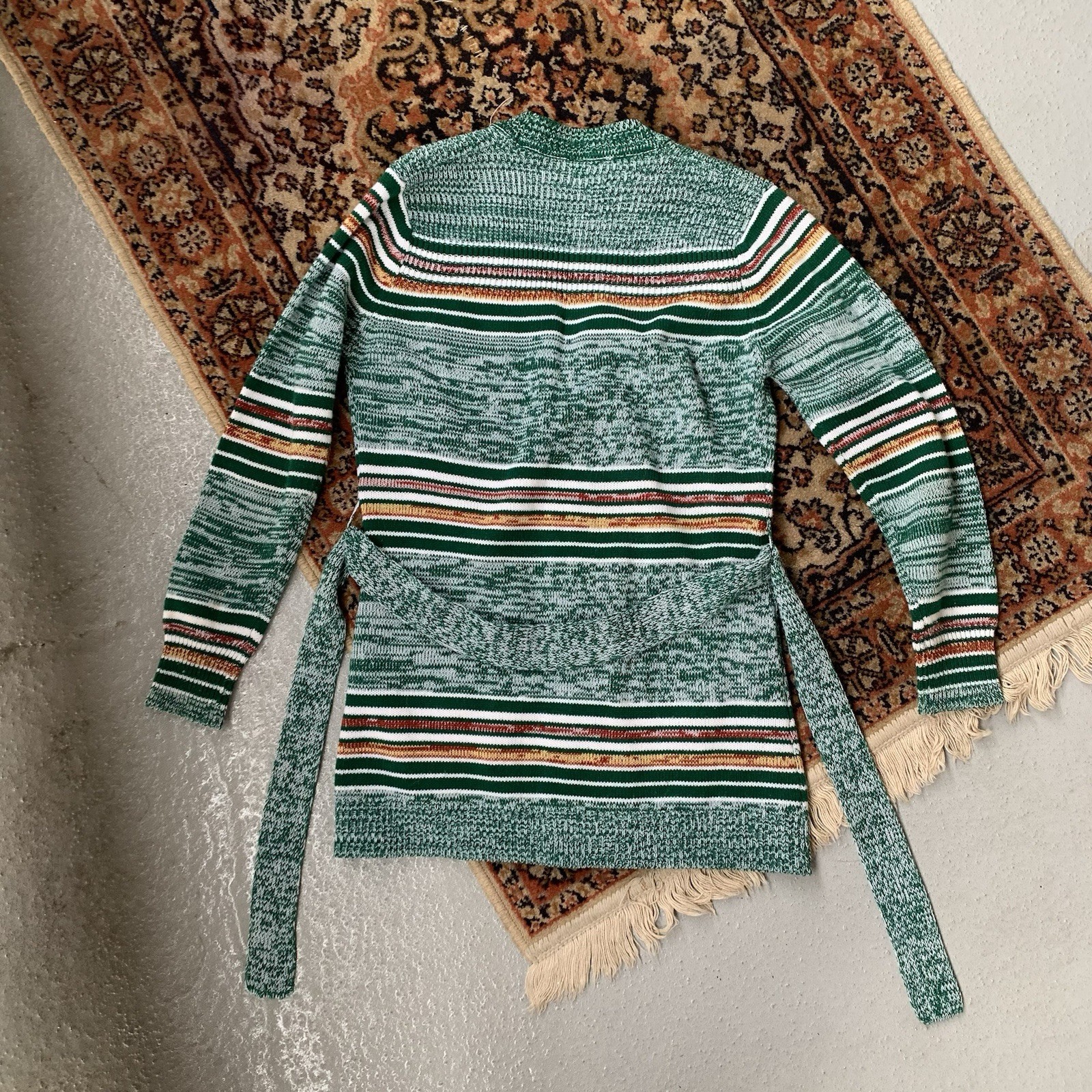 70’s Green Heathered Button Up Cardigan with Waist Tie Size Small