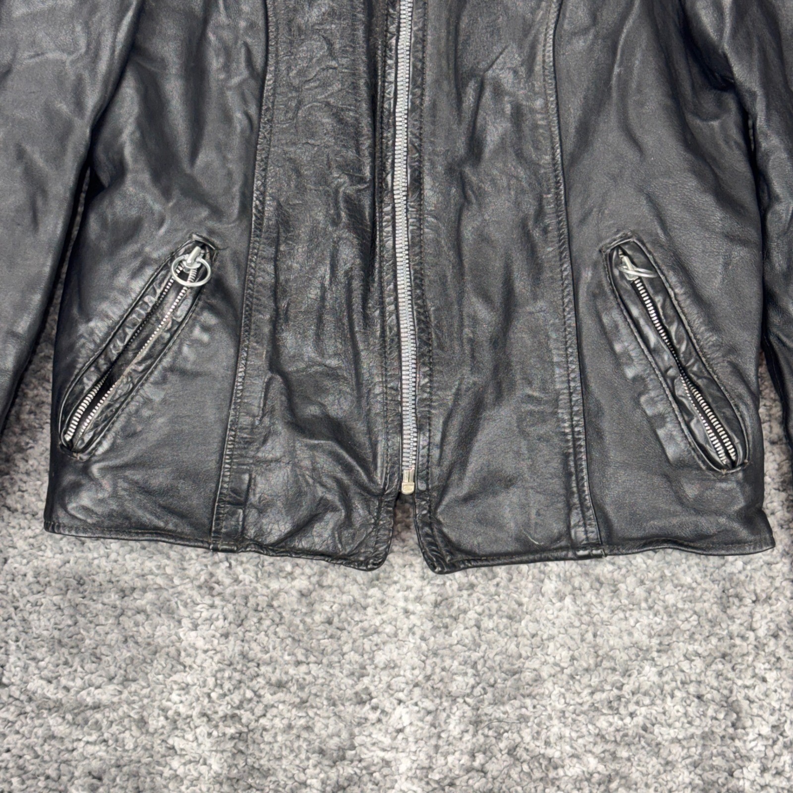 Vtg 70s Brooks Leather Women’s 34 Motorcycle Jacket Zipper Black Lined Made USA