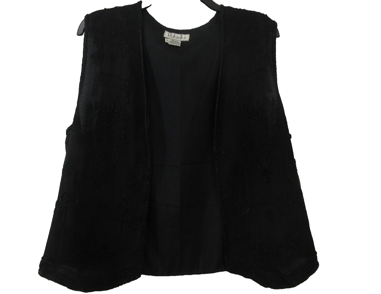 Rafaella Black 100% Silk Vest Medium Black Heavily Beaded Front Back Embroidered