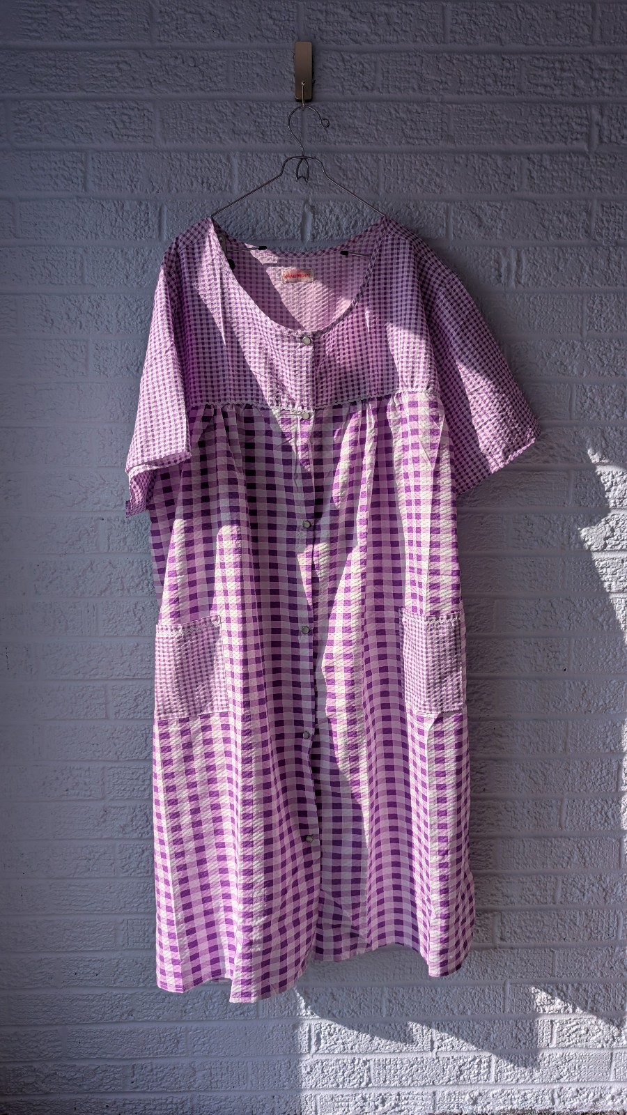 Vintage Causal Nights Light Purple Gingham Large short sleeve night gown Buttons