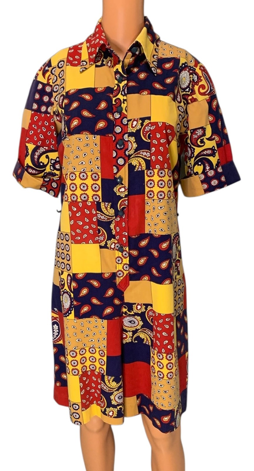 don-about by NELLY DON Vintage 60s Women’s Romper Jumpsuit – Sz M – Patchwork