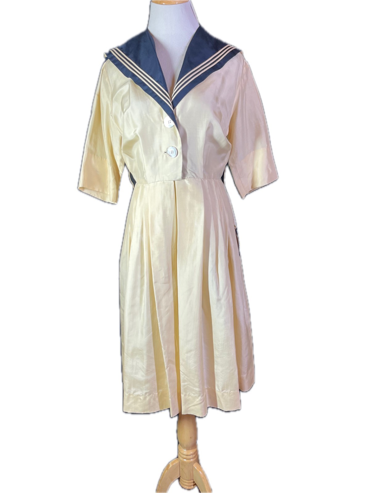 Vintage Deadstock Norman Wiatt California Size 14 Kerah Silk Sailor Dress