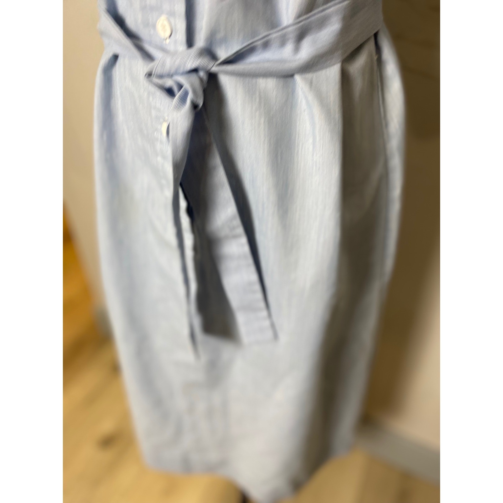 Vintage 1950s The Fifth Addition Blue Pinstripe Shirt Dress Contrast Collar Belt