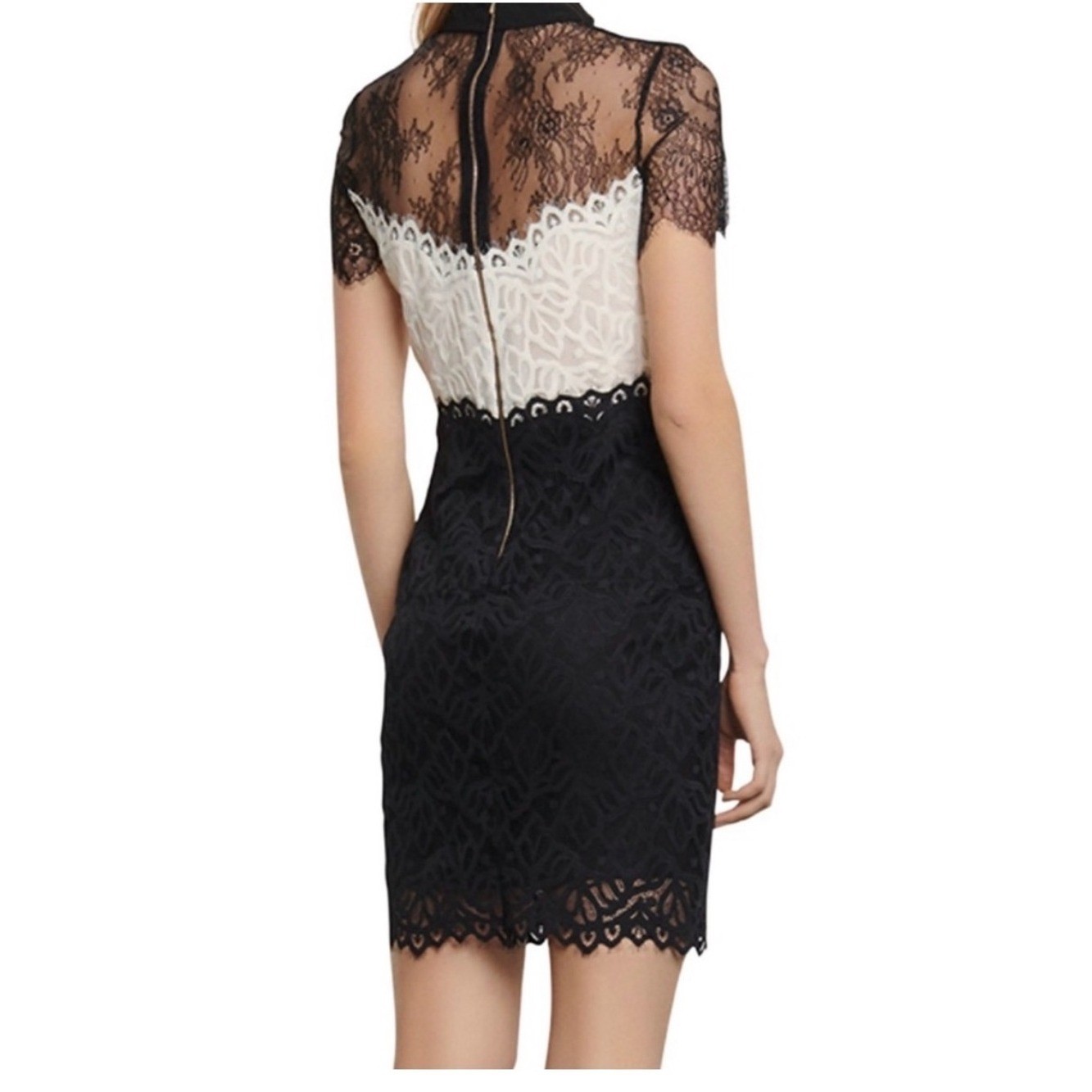 Sandro Black and White Lace Tie-Neck Mini Dress NWT US 8 FR 40