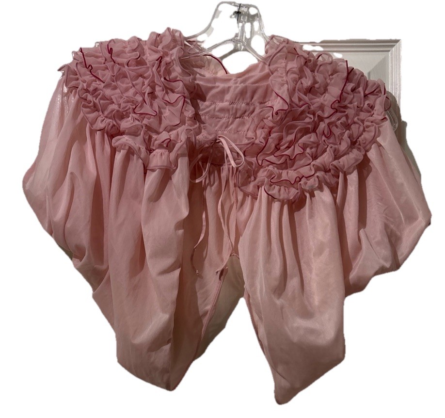 Vintage Vanity Fair Pink Nylon Tricot Chiffon Ruffle Bed Jacket Peignoir Size S