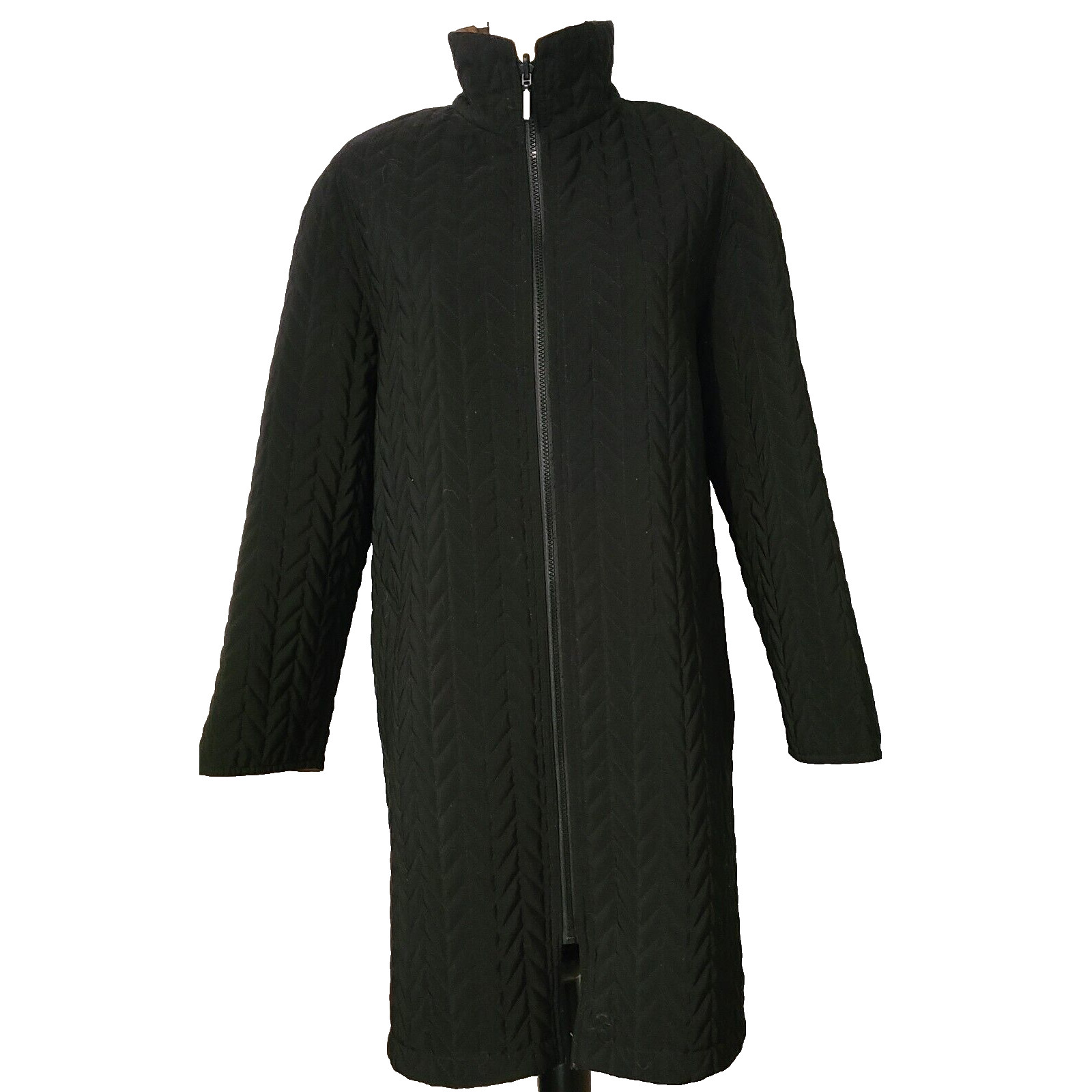 WOMEN’S GALLERY REVERSIBLE QUILTED RAINCOAT COAT BLACK TO COPPER BROWN SIZE M