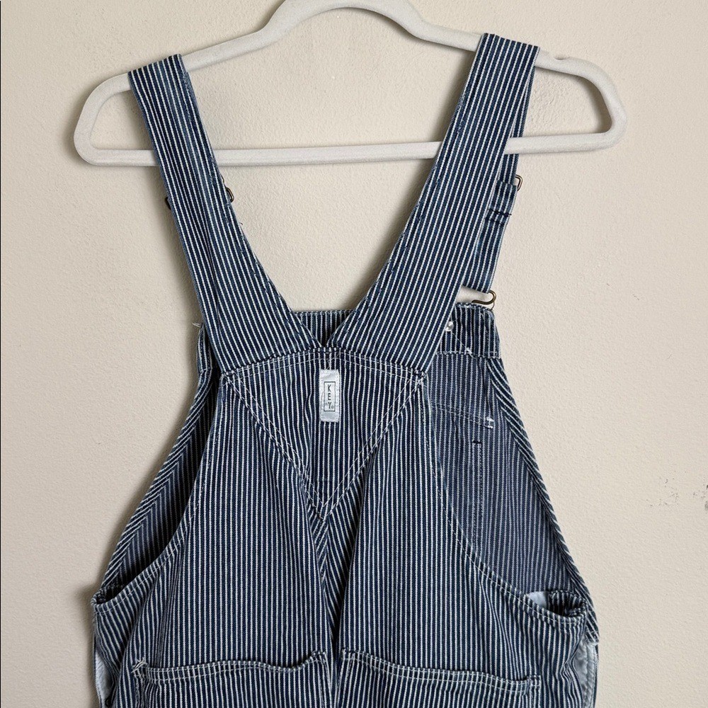 Vintage Key Hickory Blue & White Stripe Overalls L/XL Nautical Coastal