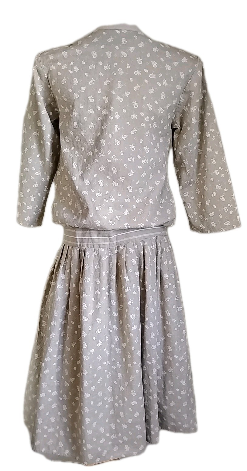 Vtg You Babes Drop-Waist Edwardian V-Neck Prairie Cottage Dress Calico Floral S