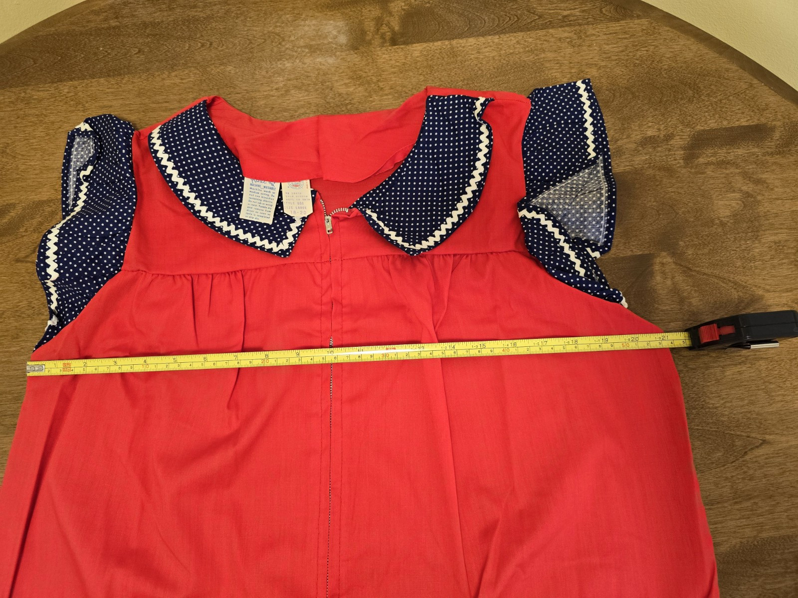 Vtg 1960/70 Renee Red White Blue 1/2 Zip Front Prockets House Dress Large NWOT
