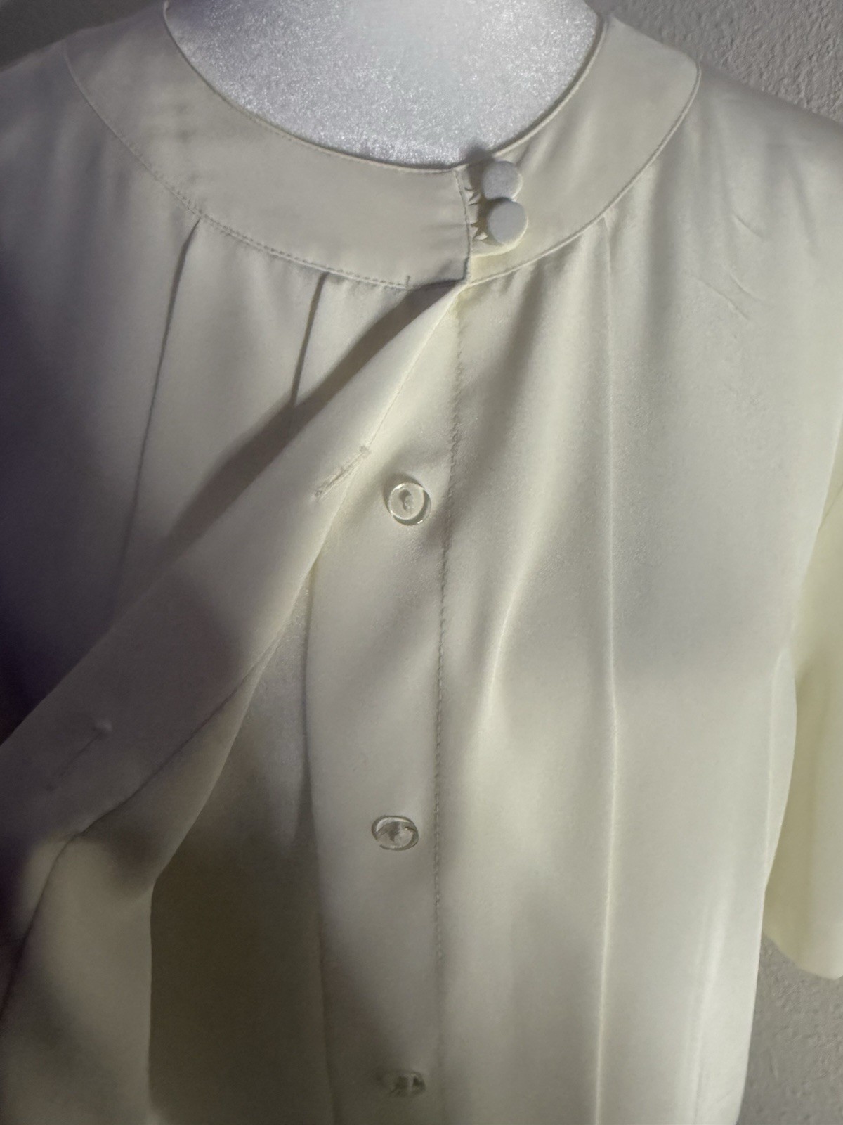 VTG 80s Alyssa Carr Off White Pleated Tuxedo Blouse Button Up Shirt Size 10