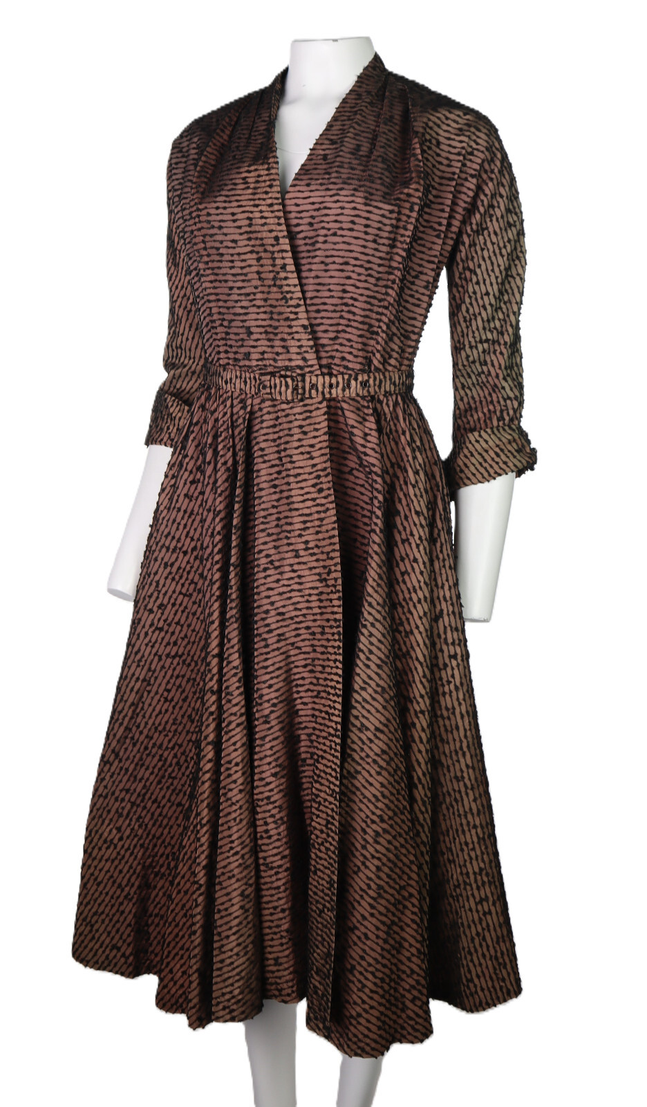 Vintage 50s ANJAC Jack Needleman XS 0 2 Brown Fit & Flare Midi Wrap Coat Dress
