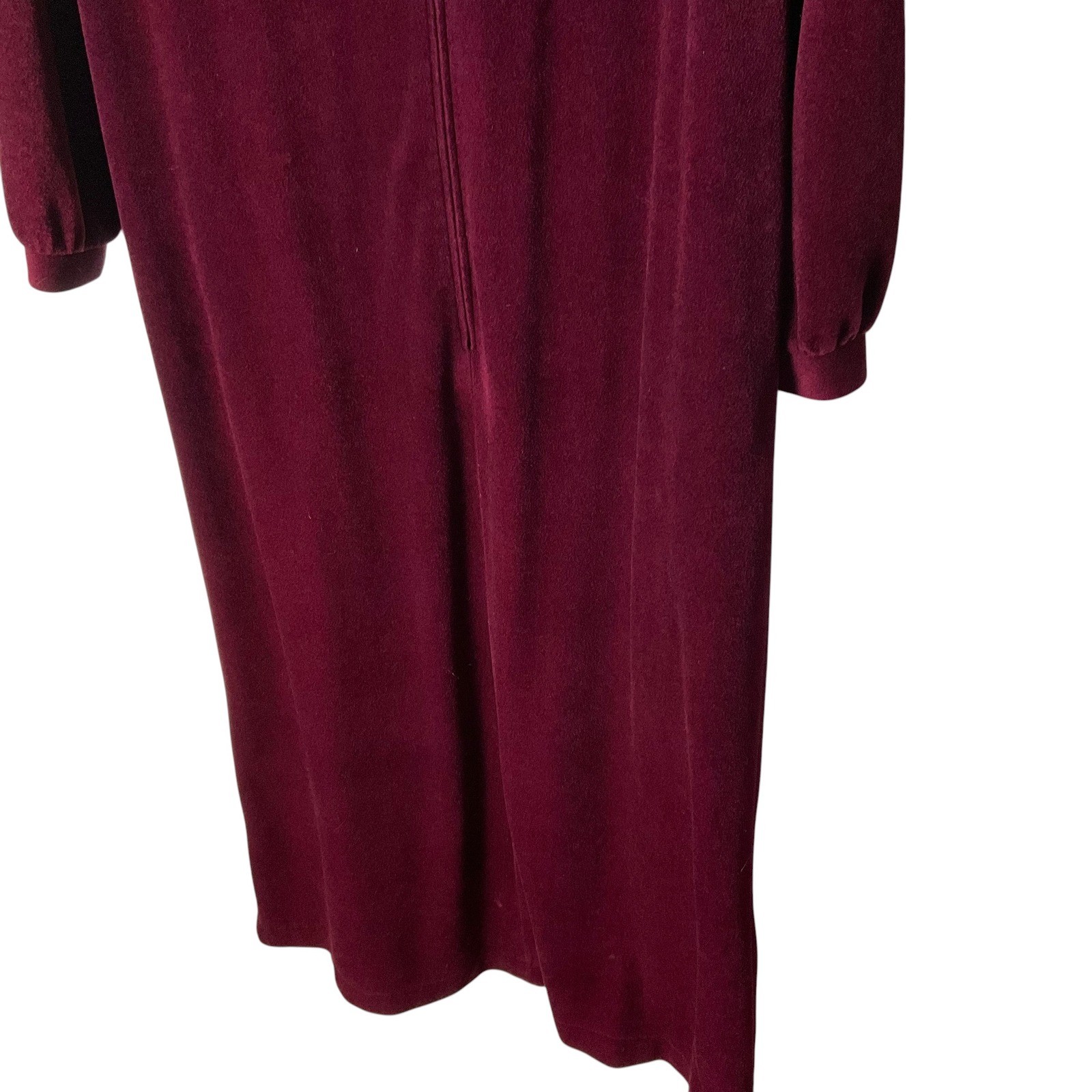 Evelyn Pearson Vintage Velour Robe Burgundy Zip-Front Long-Sleeve Lounger Dress
