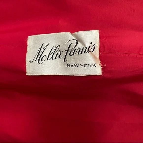Mollie Parnis Vintage 60s Gown Red Gold Brocade Maxi Dress Small Ruffle Neck
