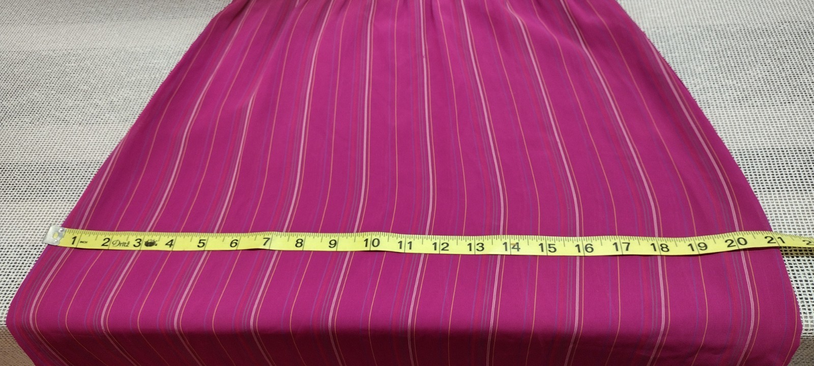 70s 80s Dress Pink Fuchsia Stripes Sheer Short Puffy Sleeve 40s 3/4 Sleeves M