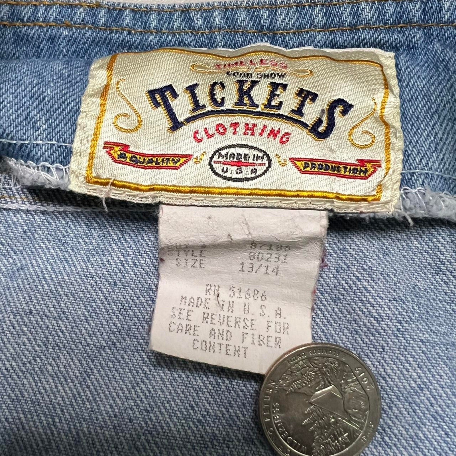 Tickets Denim Dress Womens 13/14 Blue Vintage Button Front Mini Pinafore USA