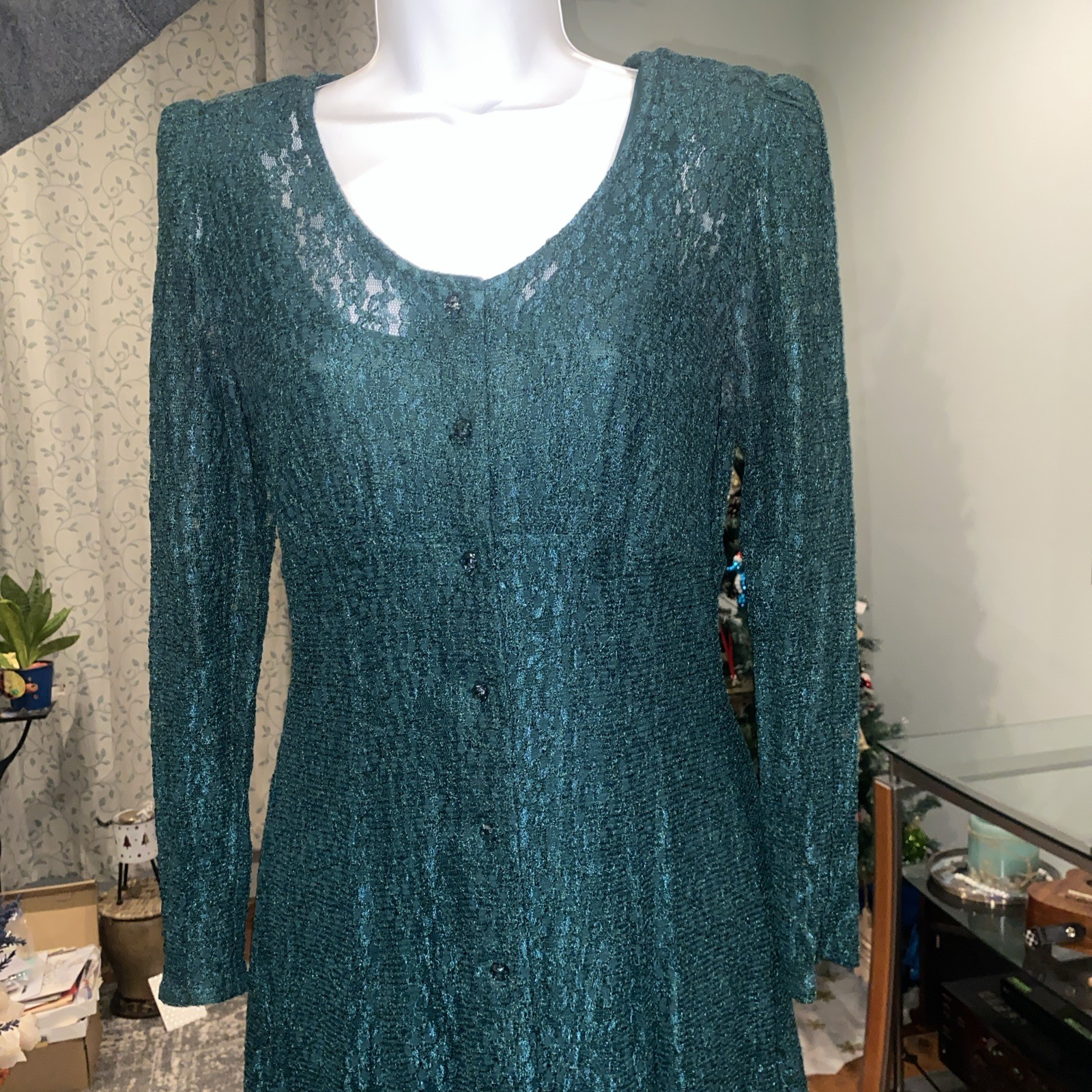 Green All That Jazz emerald jade Sheer Lace floor Fit&Flare+slip 7/8 whimsigoth