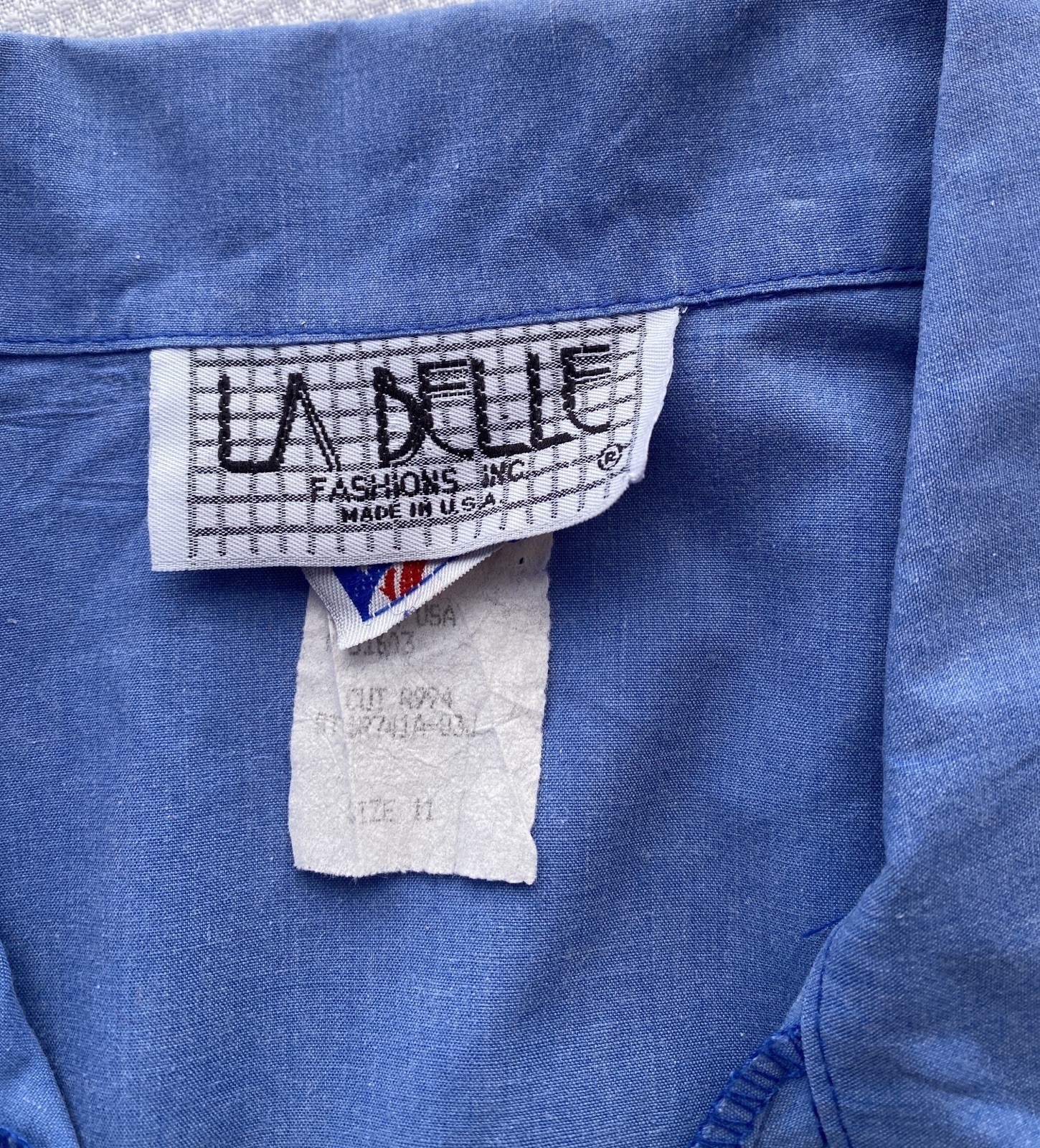 Vintage Ladies Button Up Blouse 100% Cotton By La Belle Size M Light Blue