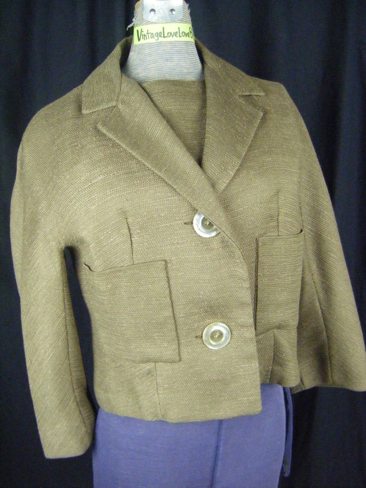 NEUSTETERS Vtg 60s Olive Brown Fine Woven Knit Top & Jacket-Bust 36/XS-S