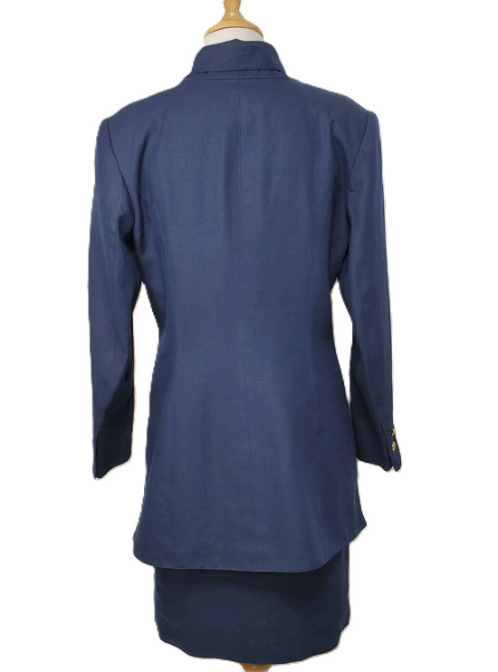 Vintage 80s CLAUDE MONTANA Power SUIT Boom Boss Woman Corp Blue Italy Sz M L 12