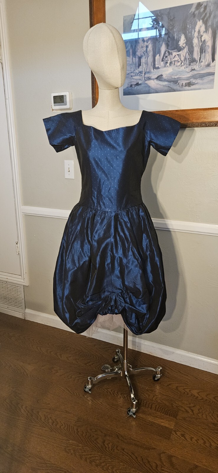 Vintage 1980s Blue Polka-dot Bow Bubble Skirt As Pictured