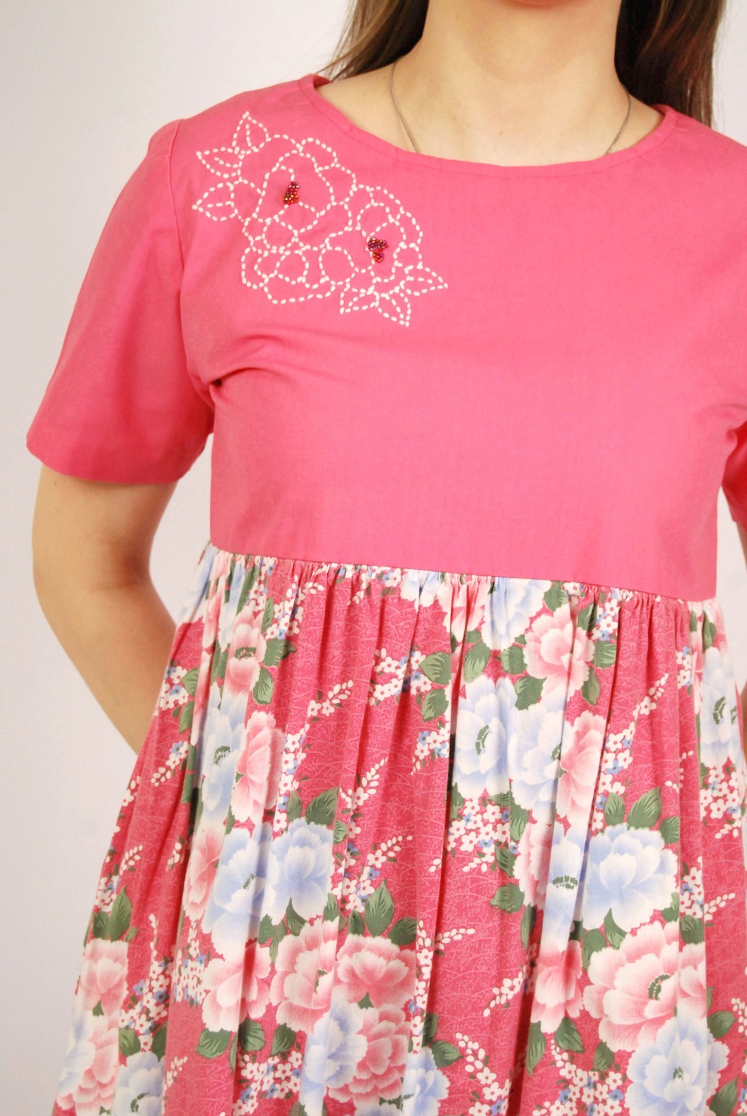 70s Babydoll Dress (2XL) pink vintage midi floral cottage retro rockabilly sweet