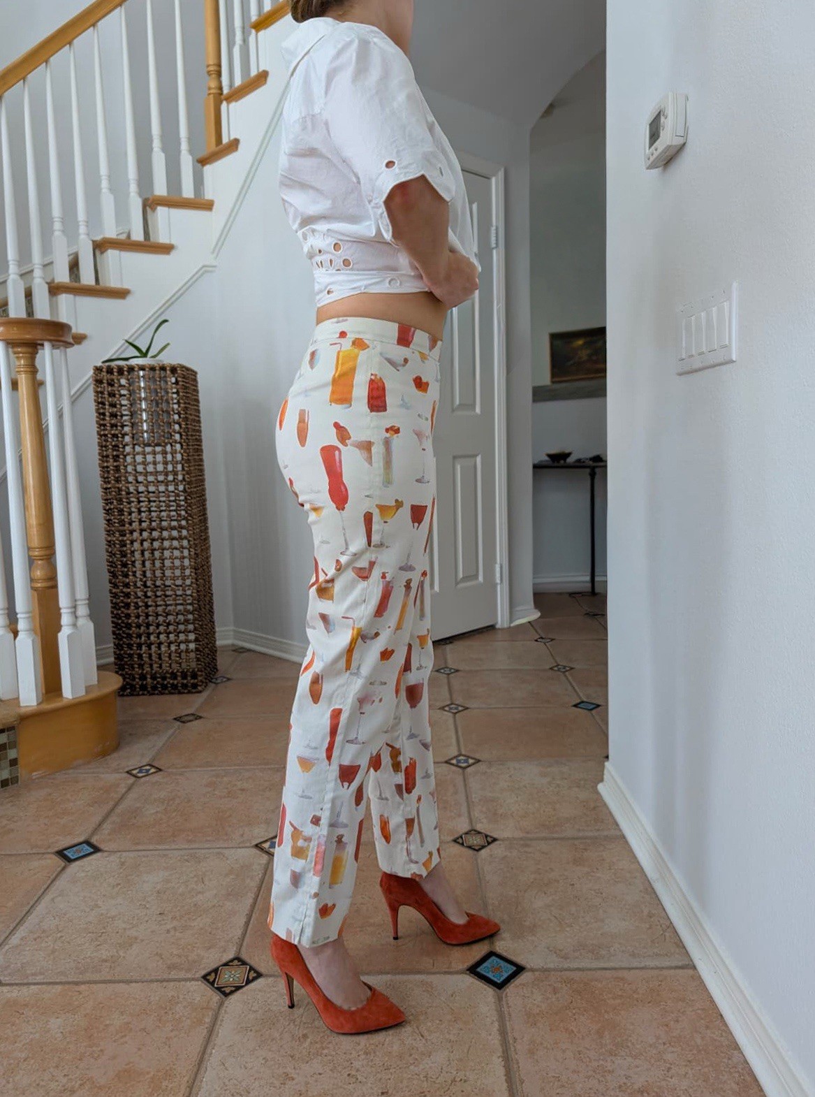 Vintage Tufi Duek Cocktail Print Cropped Pants Size EU 44