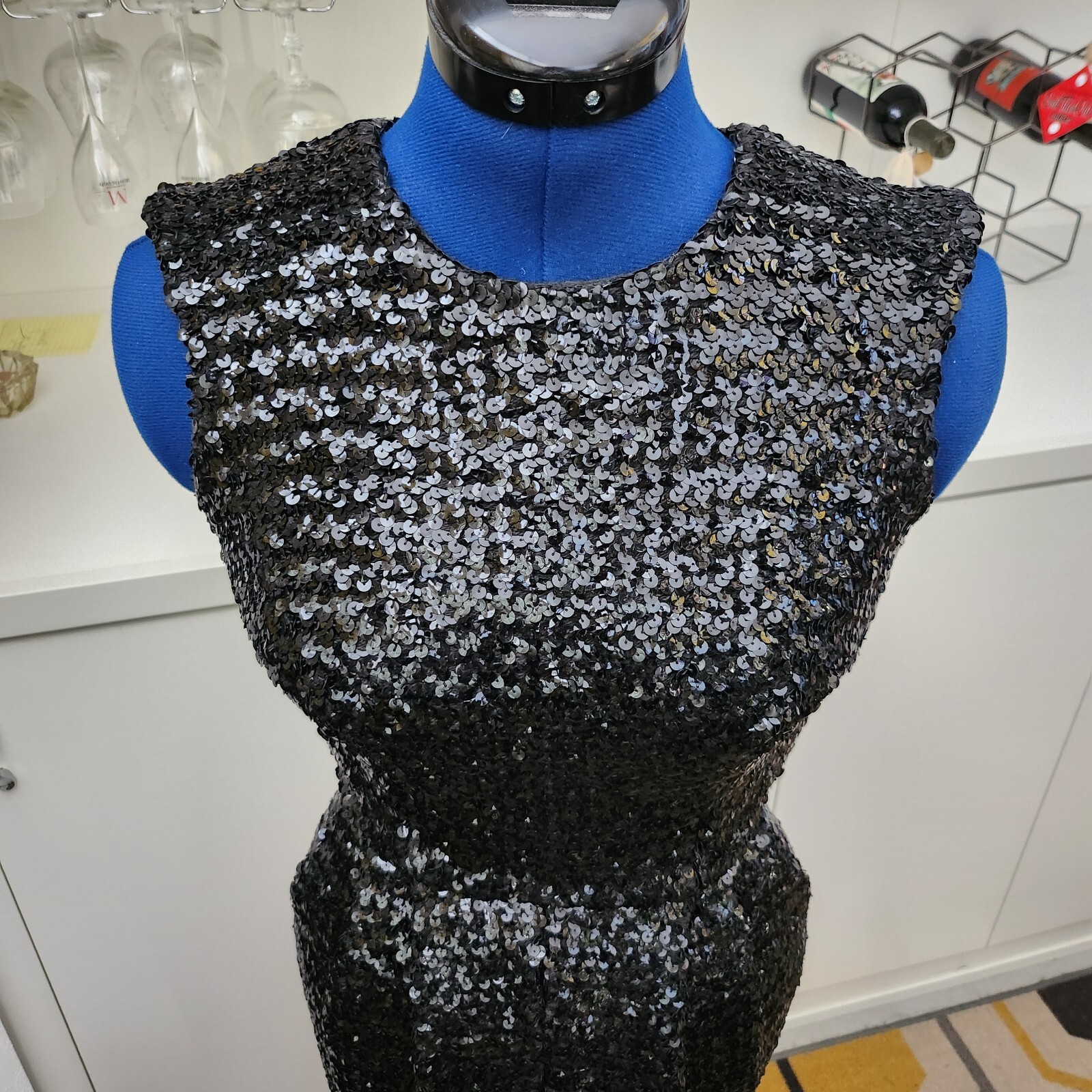 Vtg 1950s 1960s Smart Miss Black Sequin Gown Tulip Maxi Dress XS VLV
