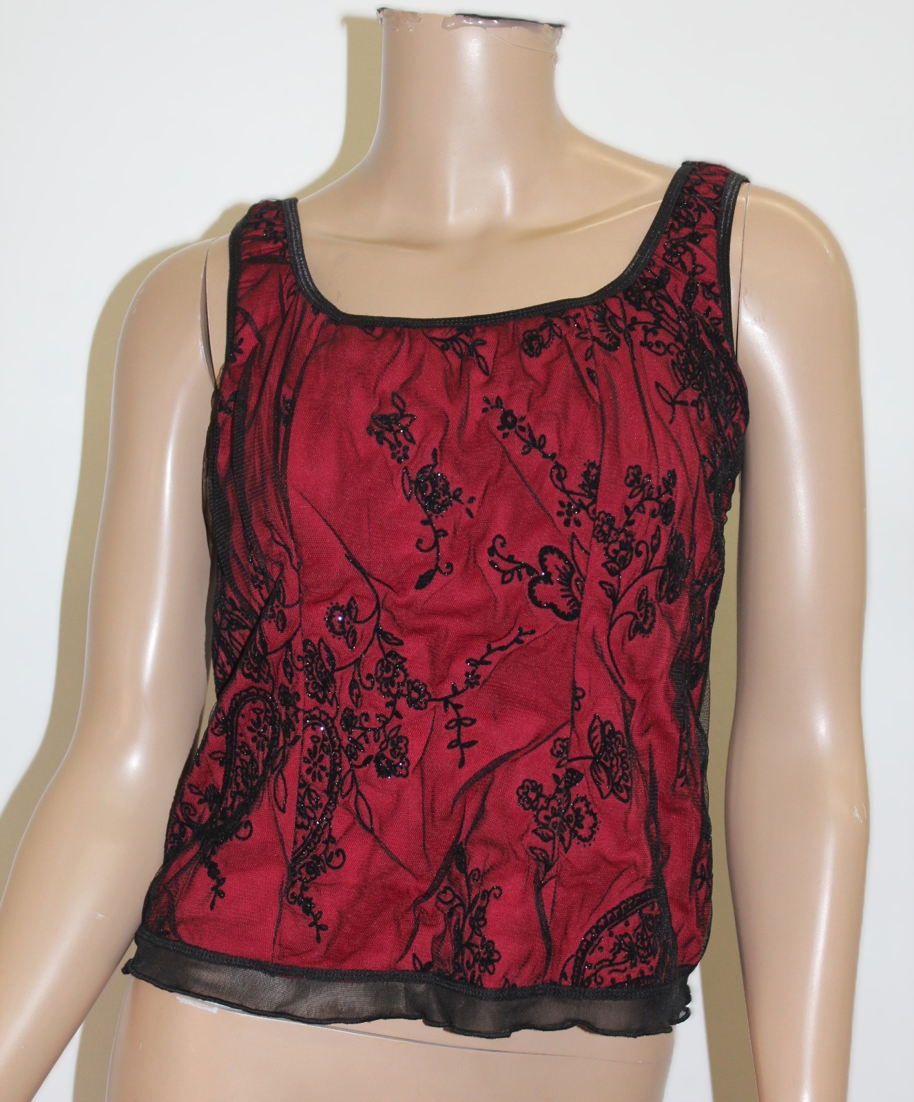 J.T.B Petite Vintage Red & Black Whimsigoth Mesh Tank Top Size