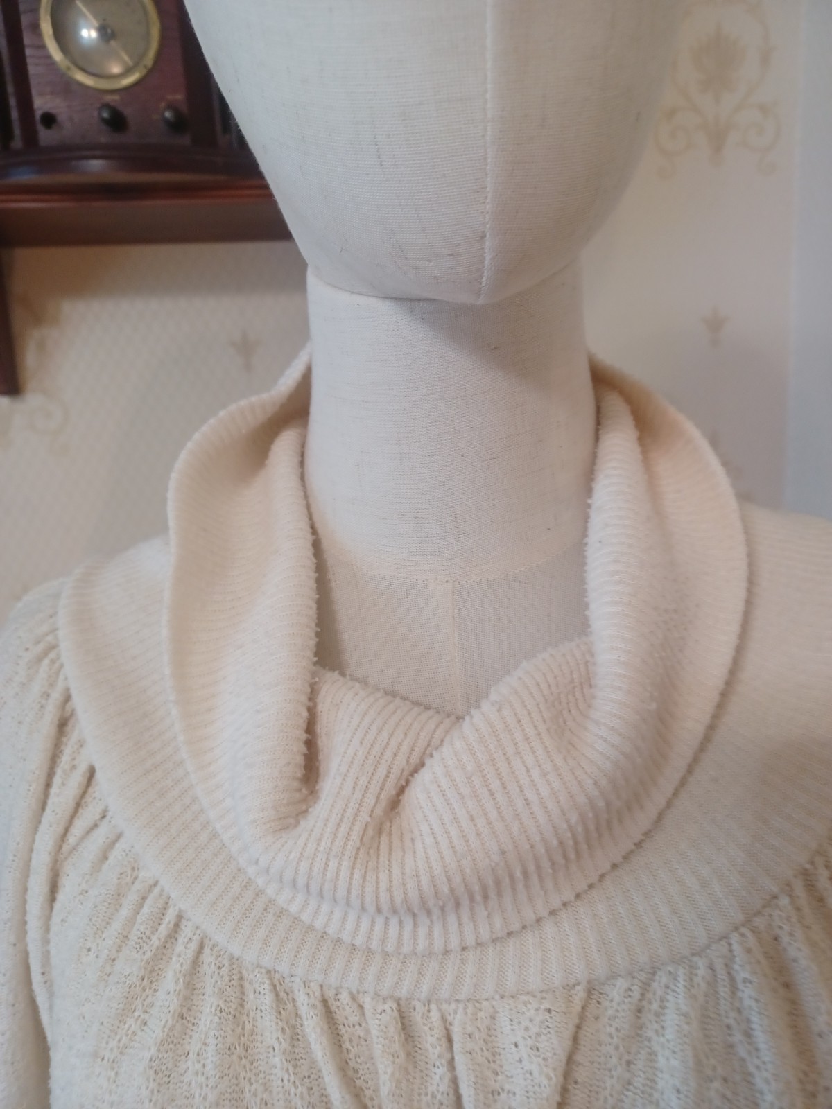 Vintage 1970s R. Michael Allen Ivory Boho Prairie Cowl Neck Knit Hostess Dress