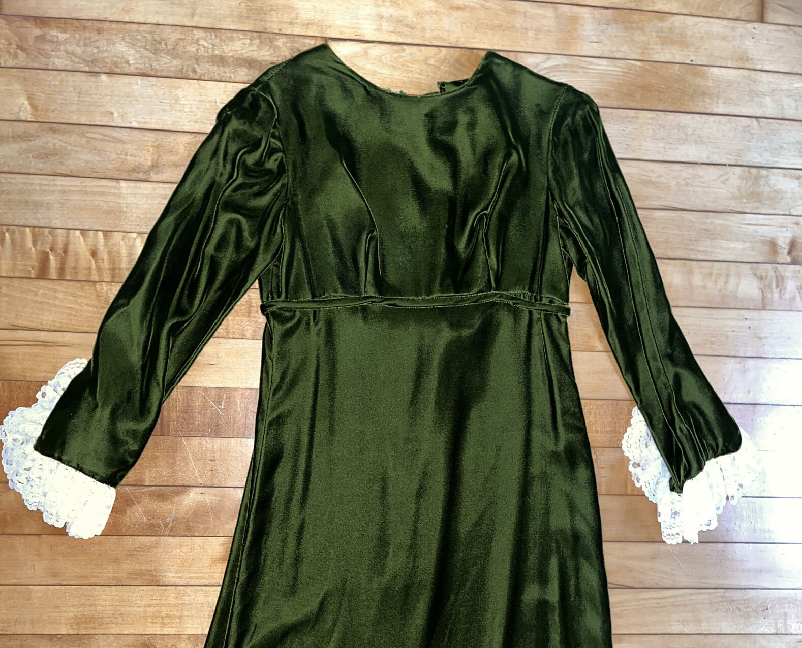 Vtg 1960’s Dress Lorie Deb Green Velvet And Lace Dress