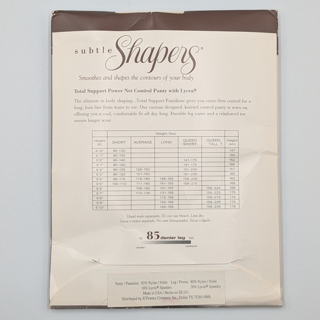 Vintage JCPenney Subtle Shapers Total Support Pantyhose Queen Tall Bone