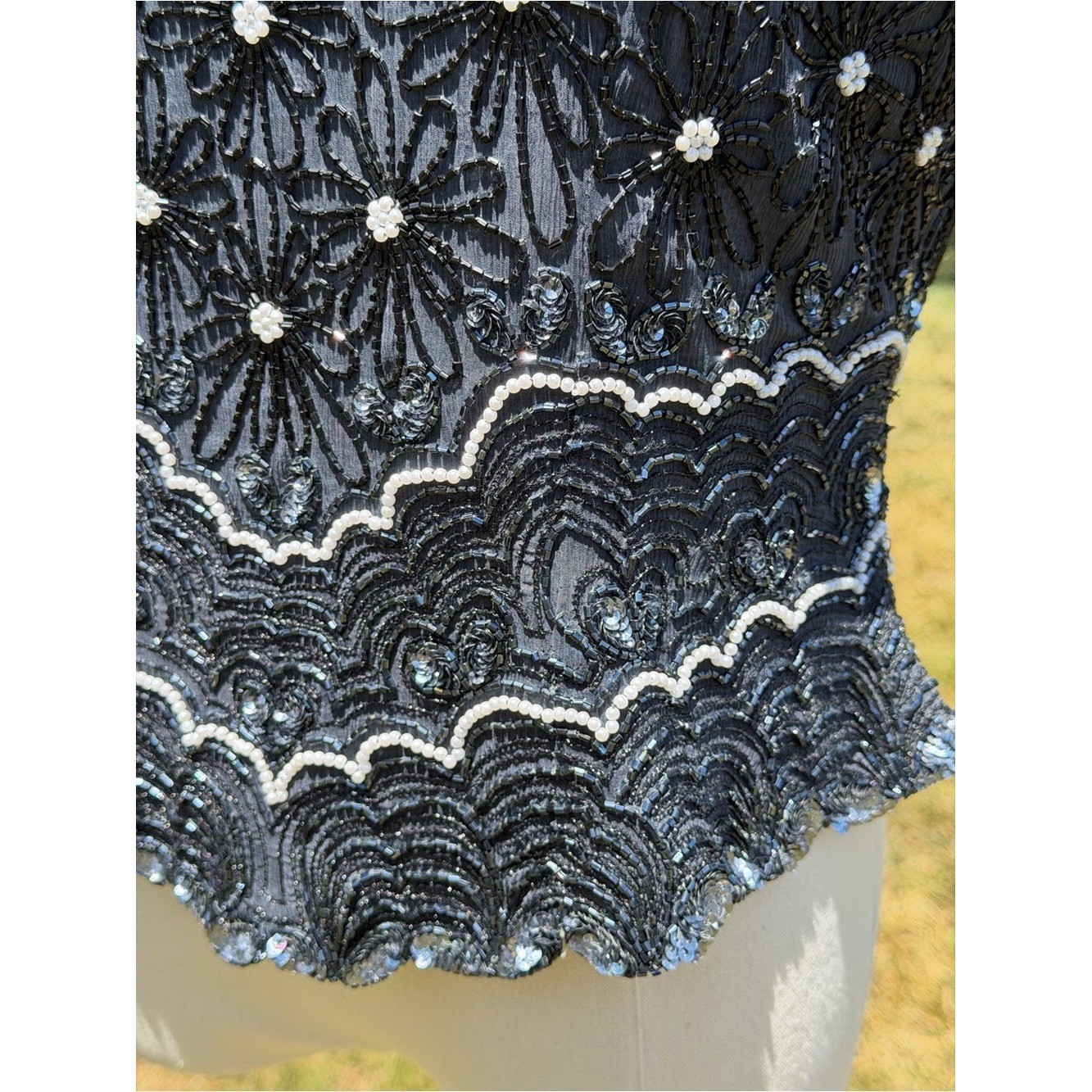 Vintage Adrianna Papell Evening Silk Beaded Pearl Sequin Art Deco Gatsby Top