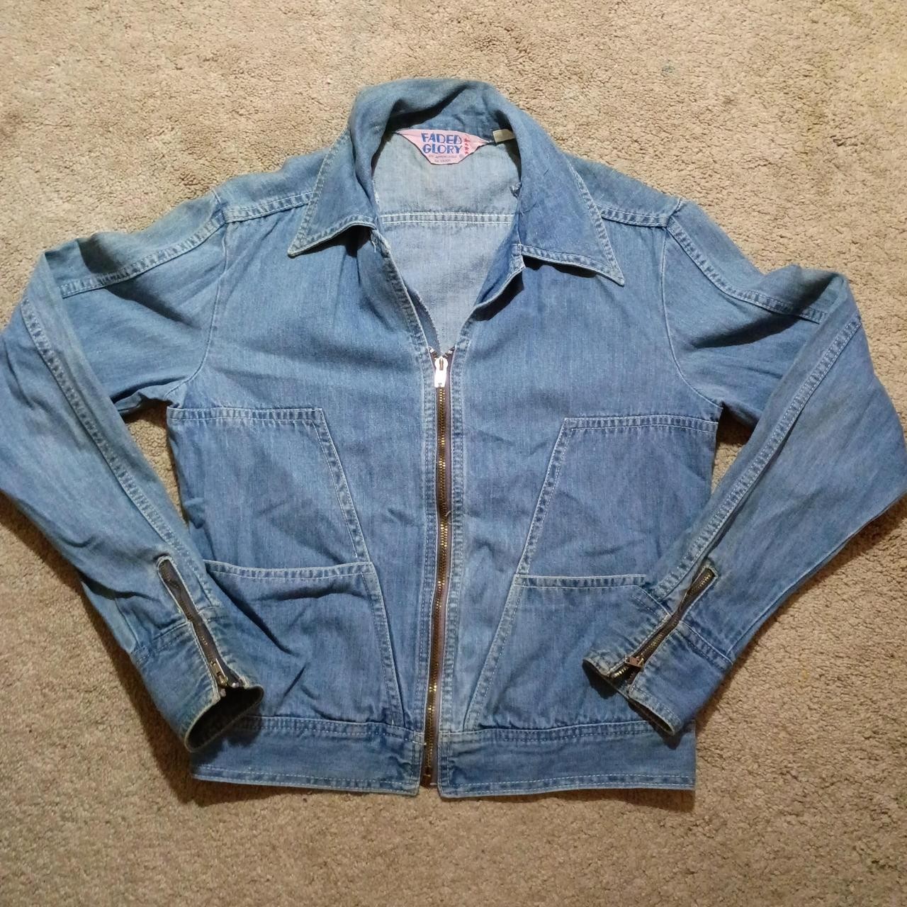 Vintage Faded Glory 70s Denim Jean Jacket Brass Zip Narrow Fit M